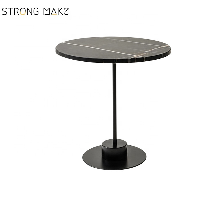 Table d'appoint petite taille D50 cm métal emperador carrare noir table basse en marbre de luxe