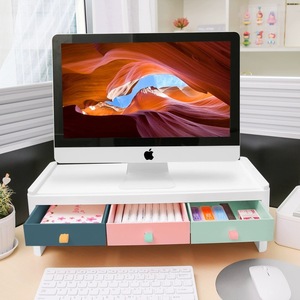 Computer Monitor Riser Stand Base Bracket Office <b>Desk</b> Organizer With Drawers For Desktop Screen Laptop Storage Box - Product Image 3
