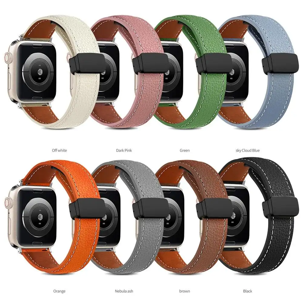 Genuine Leather Strap for iwatch series 8 ultra 49mm 40mm 38mm Hot Magnetic Buckle Loop Leather Bands for Apple Watch 45mm