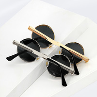 Lunettes de soleil classiques rétro rondes UV400 pour hommes, polarisées, monture épaisse en métal, charnière à ressort, pour la conduite en extérieur et les voyages