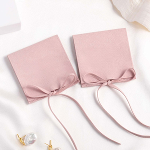 Customized Size 8x8cm Pink Custom Logo Suede Microfiber Jewelry Gift Packaging Pouch - Product Image 3