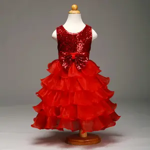 中国淘宝热销儿童红色设计师一体式派对婚纱