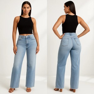 Jeans en denim long taille haute à <span class=keywords><strong>coupe</strong></span> <span class=keywords><strong>bootcut</strong></span> vintage pour femmes, grande taille, transfrontalier européen et américain - Product Image 6