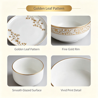 Vaisselle en céramique à motif de feuilles dorées, bordure dorée fine, assiettes et bols en porcelaine blanche, vaisselle pour mariage et cadeau de pendaison de crémaillère