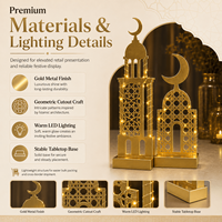 Décoration LED OEM en gros pour le Ramadan, croissant de lune en métal doré, décoration d'intérieur, présentoir de table pour l'Aïd