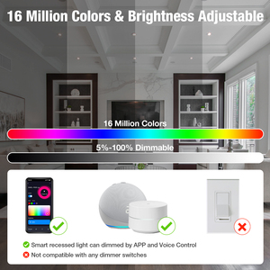 Trần thương mại thông minh ứng dụng điều khiển Google Alexa Dimmable wifi thông minh 9W 12W 18W 24W RGB + CCT LED downlights - Product Image 3