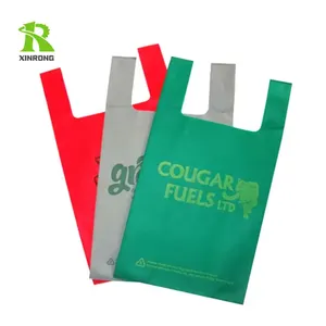 Biodegradable cheap shopping bag t-shirt non woven bags with own logos for food and vegetable packing