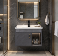 Ensemble de meuble-lavabo mural moderne pour salle de bain avec vasque en céramique, miroir LED, armoire en MDF, contreplaqué et PVC résistant à l'eau