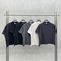T-shirt ample et court en coton 270G, coupe vintage usée, ourlet brut, style streetwear, manches courtes