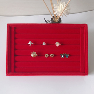 Small Size Plush Jewelry <strong>Ring</strong> Tray 7 Slots Grey Frosted Velvet <strong>Ring</strong> Tray Black PU Leather Jewelry Selection <strong>Plate</strong> - Product Image 4
