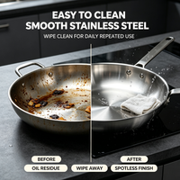 Poêle à frire sans soudure à trois couches en acier inoxydable avec poignée pour cuisson sur induction et tous types de cuisinières, idéale pour la maison et la restauration