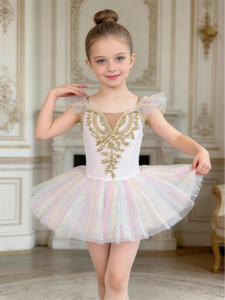 Vestido de Ballet para Niñas, Tutú con Lentejuelas Bordadas, Sin Mangas, Vestido de Danza de Tul Multicapa para Entrenamiento - Product Image 4