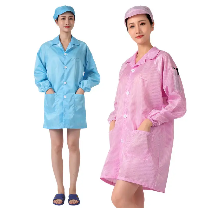 Vente en gros blouse de laboratoire Esd élastique ronde bleue/blanche de haute qualité vêtements antistatiques combinaison de salle blanche pour salle blanche pour usine