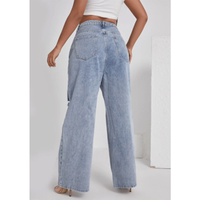 Pantalon en jean taille haute vintage décontracté coupe skinny délavé clair uni pour femme adulte grande taille – Vente chaude directe usine