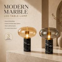 Lampe de table moderne en marbre noir avec abat-jour en verre ambré, lampe de chevet LED chaude pour la décoration de chambre d'hôtel