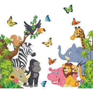 어린이 방 만화 정글 동물 껍질과 스틱 벽 데칼