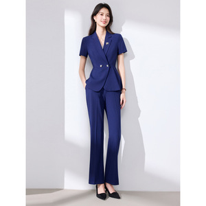 Women's Short Sleeve Slim Fit Suit Set Wool Blend Anti Wrinkle Office Lady Business Work Wear - Product Image 2