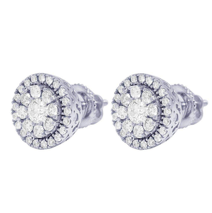 Statement <b>Silver</b> Cluster Earrings with Lab Grown Diamonds 10K White Gold Inspired Trendy Jewelry for Men and Women - Product Image 2