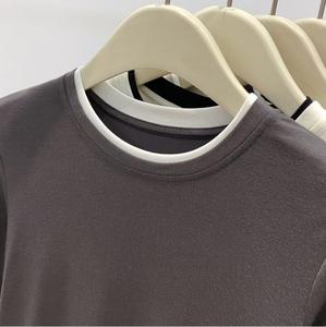 Camiseta Térmica de Manga Larga con <span class=keywords><strong>Cuello</strong></span> <span class=keywords><strong>Redondo</strong></span> para Mujer, Prenda Interior, Diseño de Bloques de Color, Estilo Otoño Invierno, Terciopelo - Product Image 6