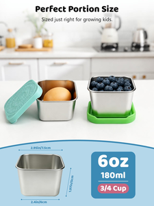Contenedor Apilable de Acero Inoxidable de 6oz para Alimentos, con Tapa de Silicona, para Niños, para Ensaladas, Dulces, Mantequilla, Frutas, Venta al Por Mayor - Product Image 3