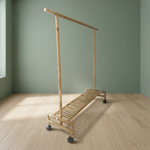 Specialized VIETNAM CRAFT Bamboo Clothes <b>Hanger</b> with Wheels for Easy Movement and Drying Clothing - Product Image 3