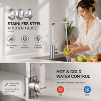Robinet de cuisine moderne en acier inoxydable SUS304, design carré classique, mitigeur eau chaude et froide, avec valve en céramique et finition brossée