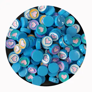 Wholesale Pastel Round Acrylic Heart Loose Spacer Beads Plastic Flat Round Coin Jewelry Bead For DIY Bracelet Craft