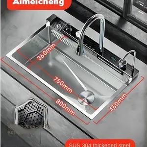 <span class=keywords><strong>Grifo</strong></span> de cascada con pantalla Digital de ranura única grande Nano plateado, fregadero de cocina, dispensador de jabón, arandela de taza, <span class=keywords><strong>grifo</strong></span> puro multifuncional - Product Image 6