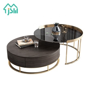 New Modern Living Room Furniture Nero Rotondo di Immagazzinaggio di Vetro Temperato di <span class=keywords><strong>Legno</strong></span> <span class=keywords><strong>e</strong></span> Tavolino In <span class=keywords><strong>Metallo</strong></span> - Product Image 6