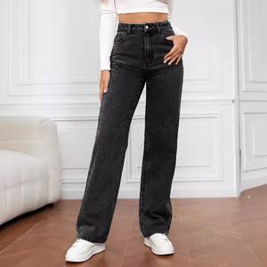 New Women's <b>Jeans</b> Female Hot Items No Ironing Treatment Mid Waist Regular Fit Straight Tube Micro <b>Elastic</b> Casual Denim Pants - Product Image 4