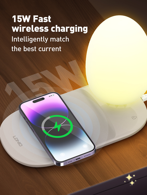 LDNIO New Arrival 15W RTS Wireless With LED Charger USB-C PD for Home Night Lamp Wholesale Charger Charging Desk Lamp