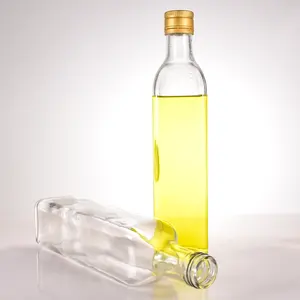 Manufacturer Supply Glass Bottle Square transparent apple cider vinegar Olive Oil Bottle 500ml With Matching Lid
