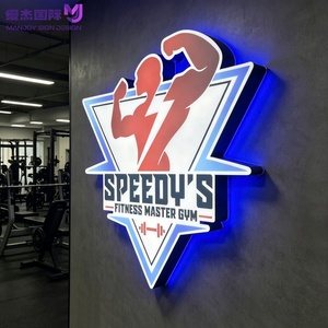 Letrero con Logotipo Retroiluminado LED 3D Personalizado, Base <span class=keywords><strong>de</strong></span> Acrílico Cristal, Letras Superiores, Montaje en Pared Interior, Borde <span class=keywords><strong>de</strong></span> <span class=keywords><strong>Aluminio</strong></span> <span class=keywords><strong>de</strong></span> 6 cm, Retroiluminación Azul para Gimnasio - Product Image 1