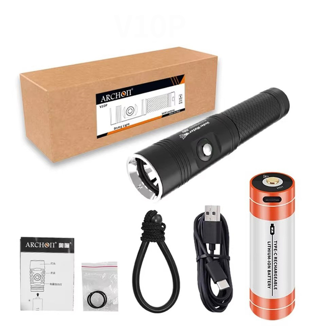 ARCHON V10 Plus USB-C Rechargeable 1400 Lumen Diving Flashlight Waterproof Underwater Dive Light for Search & Rescue EDC Torch