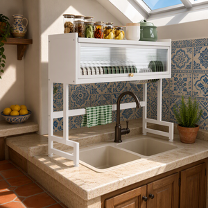Modern Metal Bulaşıklık, Lavabo Üzeri Dolaplı Saklama Alanlı, Çift Katlı Mutfak Lavabo Rafı, Çatal Bıçaklık - Product Image 3