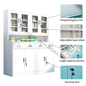 <span class=keywords><strong>Armoire</strong></span> médicale en acier de 1500 mm avec portes vitrées, 4 tiroirs, rangement pour <span class=keywords><strong>pharmacie</strong></span>, dessus en acier inoxydable, base sécurisée, serrure de sécurité, durable - Product Image 2
