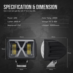 Bán Hàng Nóng Độ Sáng Cao Offroad <span class=keywords><strong>Led</strong></span> Work Light Bulb 40 Wát 12V 6000K Với X Form Blue <span class=keywords><strong>DRL</strong></span> Cao Thấp Chùm Thiết Kế <span class=keywords><strong>Led</strong></span> Lái Xe Ánh Sáng - Product Image 5