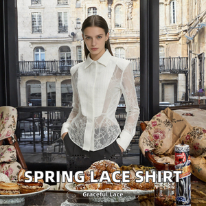 Chemisier élégant à col français en dentelle pour femme, coupe ajustée, manches longues, collection printemps, style boutique - Product Image 2