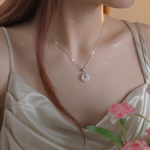 Jade Necklace For Women With Safety Buckle Geometric Pendant Gift Collarbone Chain Minimalist Design - Product Image 3