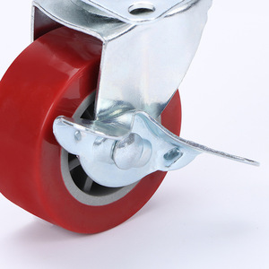 Red Pu Swivel Caster With Side Brake Plate Mount 2 Inch For Furniture Industrial Use - Product Image 2