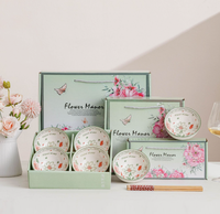 Ensemble de bols en céramique, style bohème, résistant au four, au micro-ondes et au lave-vaisselle, boîte cadeau pour la maison, porcelaine écologique de luxe, style camélia