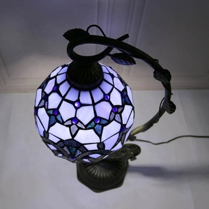 LongHuiJing Mediterranean LED Stained Glass Tiffany Style Dome Reading Table Lamp 8-Inch 2700K Warm White AC Flexible Simple - Product Image 4