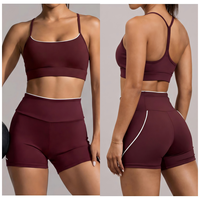 Ensemble de shorts de yoga respirants effet seconde peau, coupe ajustée Y-line, color-block, vêtements de sport décontractés pour femme, course en extérieur et fitness
