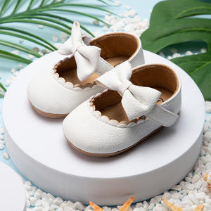 Suela de <span class=keywords><strong>goma</strong></span> plana bebé niñas vestido princesa niño Mary Janes arco nudo primer andador zapatos de Fiesta infantil - Product Image 5