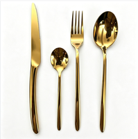 Ensemble de couverts en or 24 pièces en acier inoxydable 304 avec revêtement en titane, poli miroir, passe au lave-vaisselle, style moderne classique