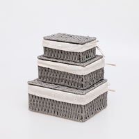 Panier de rangement en corde de papier tissée à la main, organisateur de bac avec doublure en coton pour ranger de petits objets cosmétiques