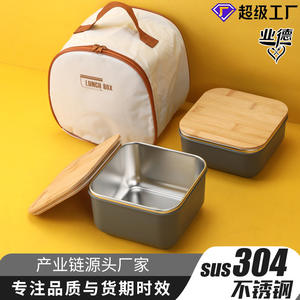 กล่องอาหารกลางวันสแตนเลสฟรอว์รีพร้อมฝาไม้ 1-2 ลิตร กระเป๋าเก็บความร้อนแบบพกพาสำหรับพนักงานออฟฟิศใช้กลางแจ้ง - Product Image 3