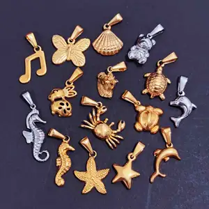 Großhandel Sea Starfish Seepferdchen Charm 18 Karat Gold Schmuck Custom Anhänger Edelstahl Bohemian Beach Turtle Conch Shell Anhänger