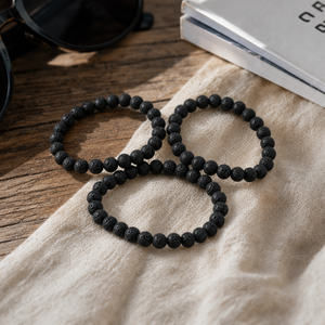 Pulsera <span class=keywords><strong>de</strong></span> Cuentas Go2boho con Cuentas <span class=keywords><strong>de</strong></span> Piedra Natural Negra Porosa, Joyería Casual Deportiva Unisex para Regalo - Product Image 3