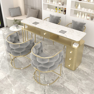 Light Luxury Marble Nail Shop Stool <b>Sofa</b> Chair Single Double Three-Person Vacuum Cleaner Table Modern Design Metal Wood <b>Material</b> - Product Image 4